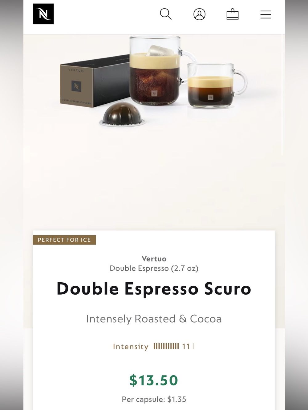 Nespresso Double Espresso Scuro - Brown and Gold Accents